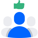 3 outlines of people with a thumbs up above