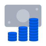 Dollar with coints stacked in front